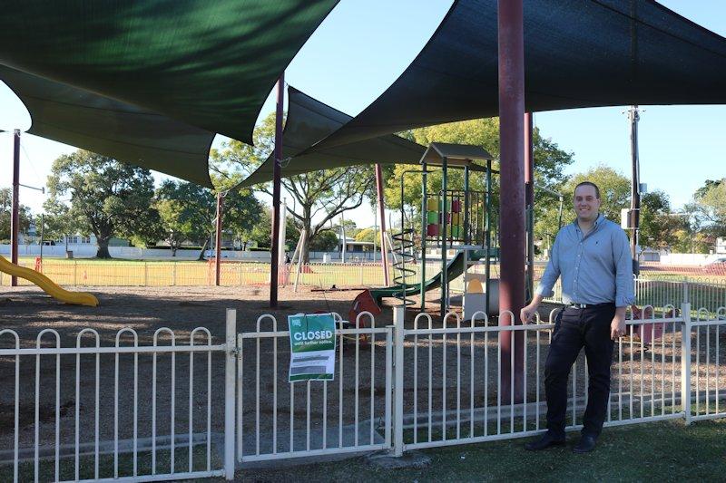 Councillor Lachlan Brennan inspects the Goondiwindi Town Park as work begins